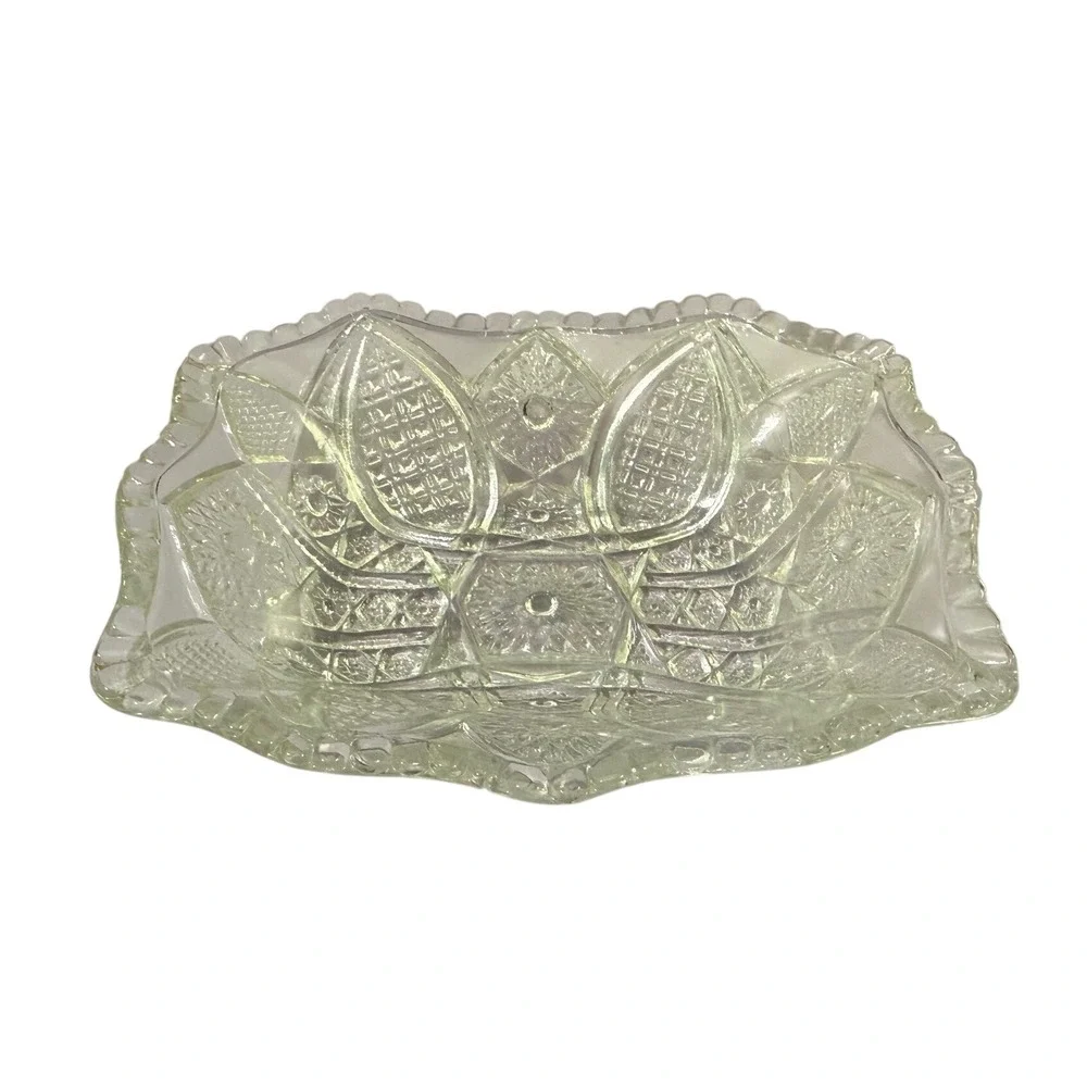Vintage Clear Pressed Glass Trinket Dish Scalloped Rectangular Candy Bowl 5x4